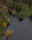 Drone view of lake in local park in Stoke on Trent. Royalty Free Stock Photo